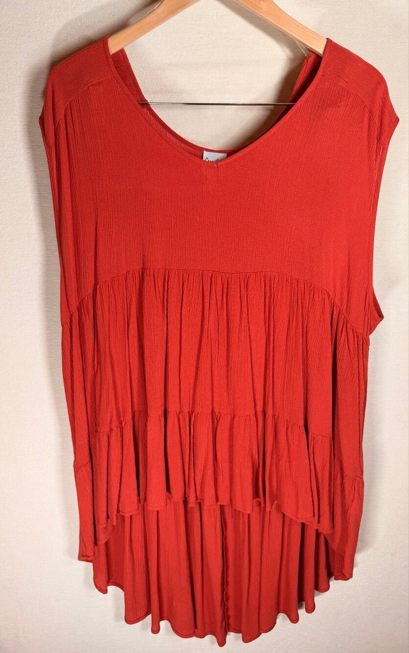 Cozy Co Womens 2X Rust Orange Tiered Babydoll Tunic Top Rayon Boho Flowy